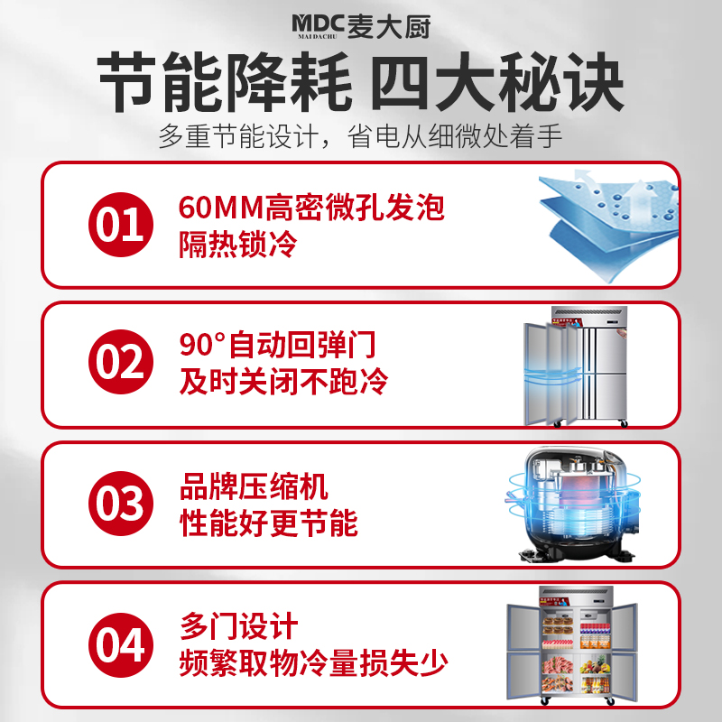 MDC商用四六門冰柜風冷無霜冷凍款6門冰柜