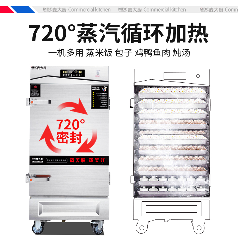 麥大廚商用蒸柜48盤變頻款雙門電熱蒸箱蒸飯車全自動(dòng)蒸飯柜